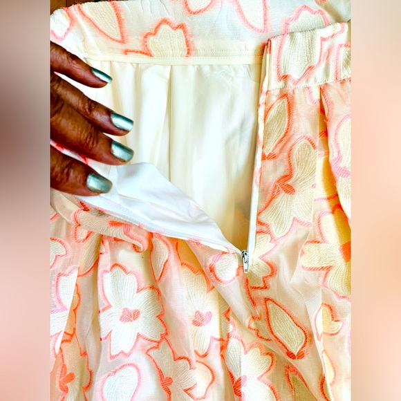 ✨ Eloquii✨ A Line Midi Skirt W/High Sheen Blush Embroidered Floral Overlay - Picture 12 of 14